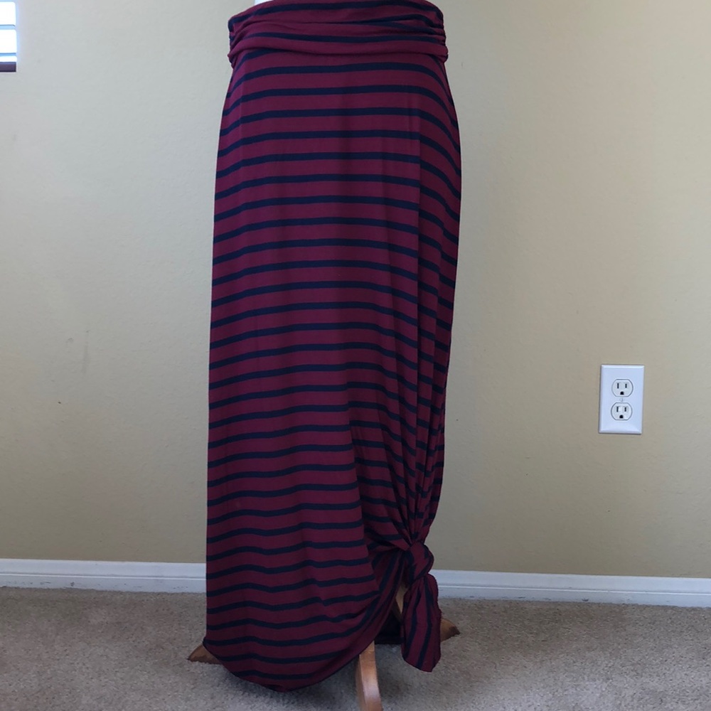 J. Crew Maroon & Navy Blue Striped Jersey Maxi Skirt - Size XS